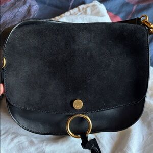 Chloe Kurtis Black Suede and Leather Crossbody Bag with Gold Accents